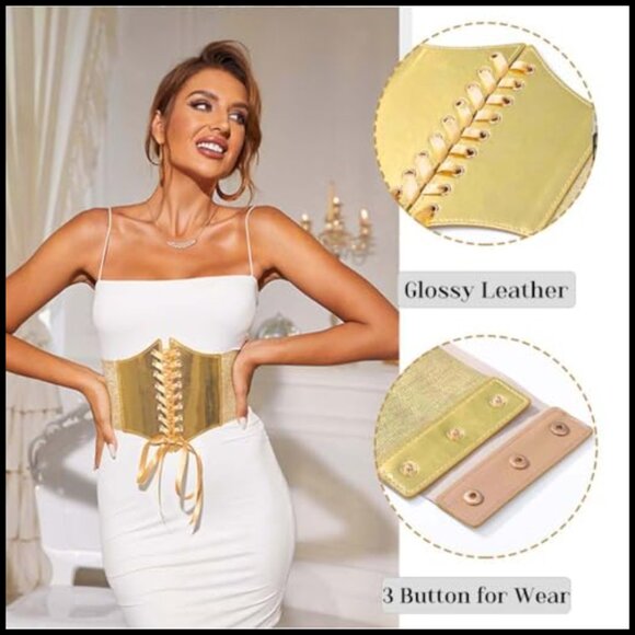 Gold Wide Elastic Waist Belt Thick Stretchy Renaissance Costume Accessory main image 6